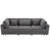 105'' Gray Corduroy 3 Seater Sofa with Removable Back Cushions and 5 Matching Pillows