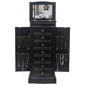 Jewelry Armoire with Mirror, 7 Drawers, 24 Necklace Hooks and 2 Side Swing Doors