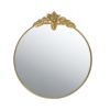 36" x 41" Large Round Wall Mirror with Gold Metal Frame and Intricate Leaf Like Adornment Design Top