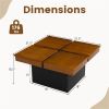 Modern Square Floating Coffee Table Okume Wood Veneer 4-Section Storage Walnut & Black