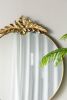 36" x 41" Large Round Wall Mirror with Gold Metal Frame and Intricate Leaf Like Adornment Design Top