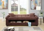 Contemporary Living Room Adjustable Sofa Couch in Chocolate Brown with 2 Matching Pillows, Cushioned Arms and Hidden Storage