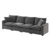 110” 4 Seat Sectional Couch Set with Gray Chenille Fabric, 2 Pillows, & Interchangeable Display Options