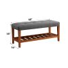 ACME Charla Gray Bench with Button Tufted Padded Seat and Wooden Slatted Bottom Shelf