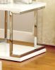 Contemporary Style White End Table, Open Bottom Shelf with Silver Chrome Frame and High Gloss Lacquer Coated Finish