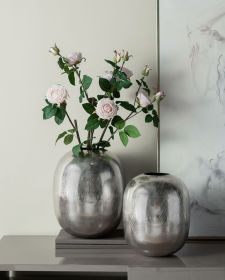 12.5” x 12.5” x 15" Aluminum Vase with Polished Silver Streak Metallic Finish and Oval Silhouette
