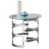 Silver Teegan End Table with Circular Geometric Iron Base and Clear Tempered Glass Top
