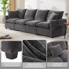 110” 4 Seat Sectional Couch Set with Gray Chenille Fabric, 2 Pillows, & Interchangeable Display Options