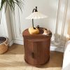 Mid Century Modern Cylinder End Table with Built-in Charging Station, Sliding Door, 2-Tier Storage and USB Port & AC Outlet