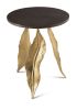 Verna Accent End Table with Gold Metal Leaf Shaped Legs and Walnut Stained Mango Tabletop