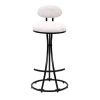 Set of 2 Armless Bar Stools with Upholstered White & Black Velvet, Footrest and Black Metal Frame Base