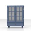 Minimalist Wooden Blue Buffet Sideboard Cabinet with Double Tempered Glass Doors, Adjustable Middle Shelf and Bottom Drawer