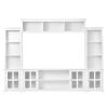 Minimalism Entertainment Wall Unit with Bridge, Including 8 Enclosed & 11 Open Shelves with 4 Tempered Glass Doors
