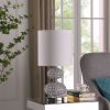 24" Mod Crystal Inspired Retro Table Lamp with Silver Chrome Metal, Acrylic Beads and Cotton/Linen Shade