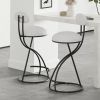 Set of 2 Armless Bar Stools with Upholstered White & Black Velvet, Footrest and Black Metal Frame Base