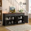 63" Fluted Sideboard Buffet Storage Cabinet with 4 Doors and 3 Drawers in Black and Brown Finish