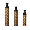 Floor Metal Decorative Cylindrical Vases, Set of 3 Gold & Black with Hammered Glazed Finish, and Funnel Shaped Neck