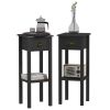 2-Tier Side End Tables, Set of 2 with Top Drawer and Open Bottom Shelf