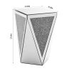 Inverted Triangular Silver Mirror Square Side End Table with Crushed Crystal Diamond Inlaid Design