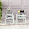 Set of 2, White Square Modern End Tables with Clear Tempered Glass Top, Frosted Bottom Glass and Metal Legs