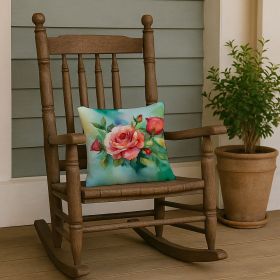 14” Oklahoma Roses Throw Pillow with Watercolor Artwork, Indoor/Outdorr Usage and Machine Washable