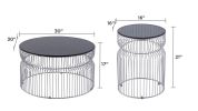 CT901 & ET901 Coffee Table Set with Nested Metal Base and Tinted Tempered Glass Tabletop