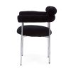 Set of 2, Black Upholstered Dining Chairs with Silver Metal Legs, Padded Seating, Padded Backrest and Armrests