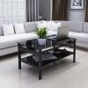 Glass Lift Top Coffee Table with 2 Tiers, Black Tempered Glass, and Open Bottom Shelf