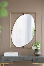 Contemporary Poppy Design Mirror with Oval Like Shape and Gold Metal Frame