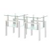 Set of 2, White Square Modern End Tables with Clear Tempered Glass Top, Frosted Bottom Glass and Metal Legs