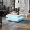 High Gloss Minimalist Design White Square Coffee Table with 2 Tiers and Built-In LED Lights
