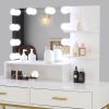 White Vanity Set with Makeup Table, 10 LED Bulbs, 3 Tone Light Settings, 3 Storage Shelves,, 2 Table Drawers and Cushioned Stool