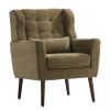 Chenille Upholstered Modern Accent Chair with Matching Waist Pillow and Wood Legs with Foot Pads