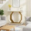 Console Table with Gold Octagon Metal Base and Faux Marble White & Gray Veined Tabletop