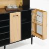 59" H Buffet Sideboard Cabinet with Wine Rack, 2 Bottom Doors, 1 Large Pullout Door, 2 Top Sliding Doors, Power Strip Outlets and Spacious Countertop