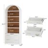 5 Tier White Arched Bookshelf Display Cabinet Rack with Storage & Filing Cabinet Drawers