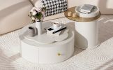 U-Can Modern Round Coffee Table Set of 2 with 360-Degree Rotatable Flower-Shaped Top, 2 Drawers and End Table with Brown Glasstop