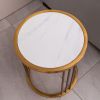 Sintered Stone Round End Table with Gold Stainless Steel Frame and Marble Color Top
