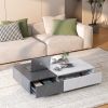 Modern Style Rectangular Black & White Coffee Table with Two Storage Spaces and Marble Patchwork Design