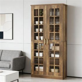 71” Walnut Rectangle Storage Cabinet with Doors and Adjustable Shelves