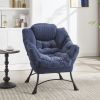 Navy Blue Lazy Chair with Matching Ottoman, Armrests, Side Pocket and Soft Flannelette Fabric