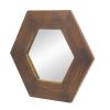 18.5" Hexagon Mirror with Dark Brown Teak Wood Frame