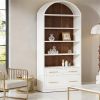 5 Tier White Arched Bookshelf Display Cabinet Rack with Storage & Filing Cabinet Drawers
