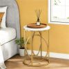 Modern Sofa Side End Table with Gold O-Shaped Base and White Faux Marble Tabletop