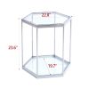 Modern Octagon Shaped Stainless Steel End Table with Silver Finish and Transparent Glass Top & Bottom Shelf