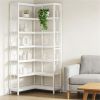 White Corner Bookshelf Display Rack with 7 Tiers, Dual Sided Storage, and Hexagonal Shape
