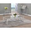 Brianne Chrome Square Clear Glass Top End Table with Geometric Design Base and Polished Metallic Finish