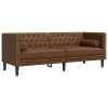 3 Piece Chesterfield Sofa Set with Brown Faux Suede Leather Fabric, Button Tufted Design and 4 Bolster Pillows