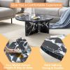 Versatile Black & White Round Coffee Table with Faux Marble Pattern Design