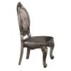 Set of 2 Silver & Antique Platinum Oval Back Chairs with Floral Backrest Design and Motif Design Legs and Chair Top